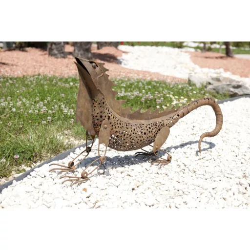 Antik hatású fém iguana figura barna 80 x 27 x m. 56 cm