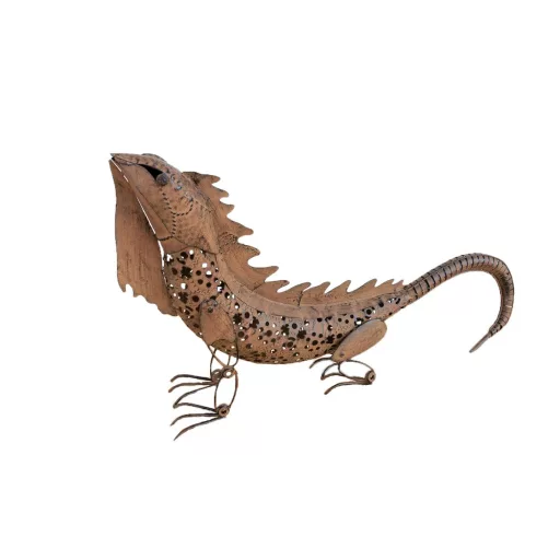 Antik hatású fém iguana figura barna 80 x 27 x m. 56 cm