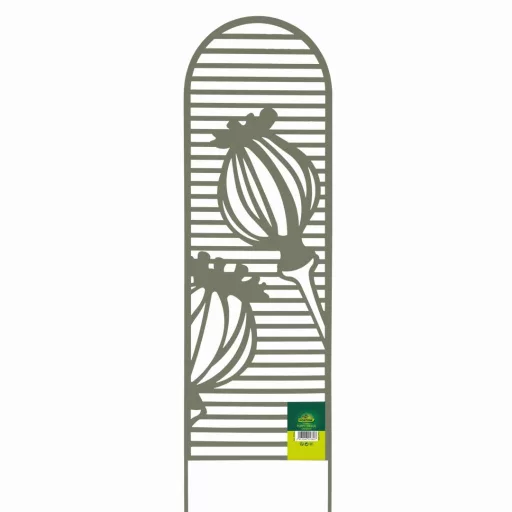Fém növényfuttató dekoratív mákvirág motívumokkal olivazöld panel: 33 x m.98 cmláb: 22 cm