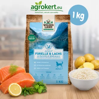   Wildes Land - Száraztáp pisztránggal, lazaccal és burgonyával kutyáknak - 1 kg